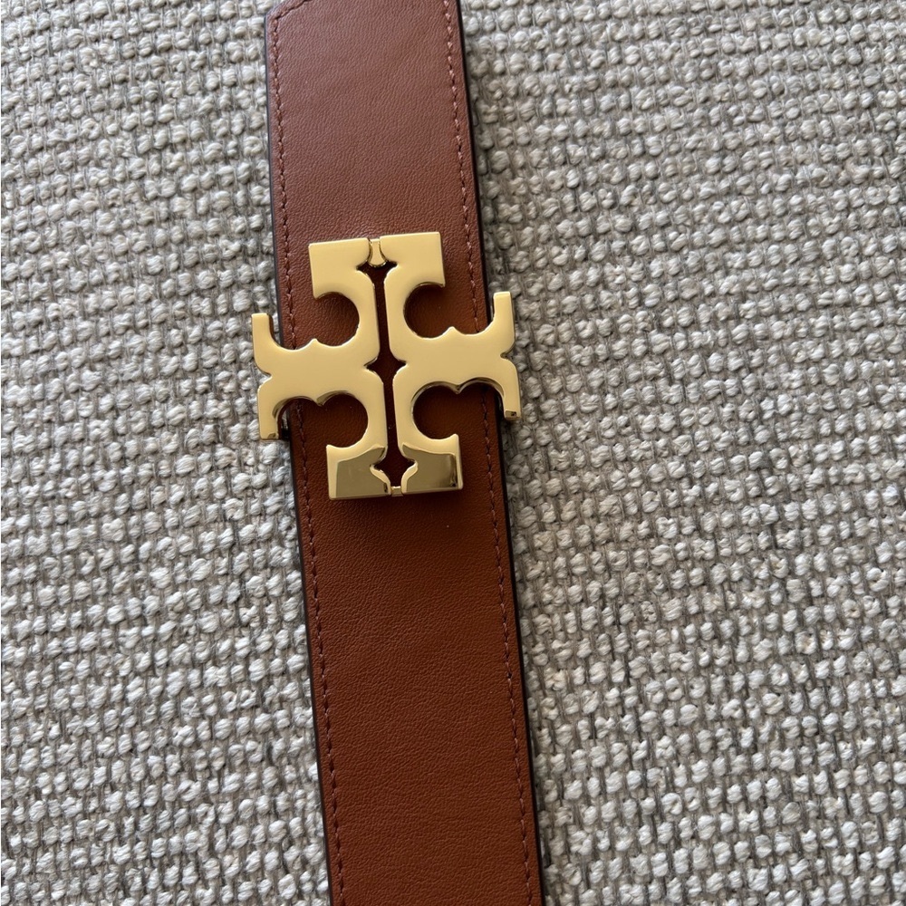 Tory Burch Brown Belt with Gold Logo Buckle